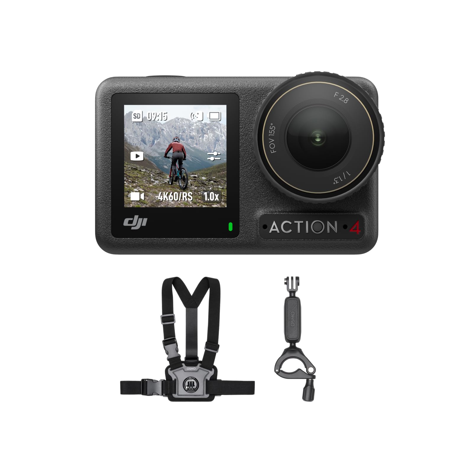DJI Osmo Action 4 Motorcycling/Mountain Cycling Combo, 4K/120fps Footage with an Immersive 155º FOV, Body Camera with a 1/1.3-Inch Sensor, HorizonSteady, with Wearable Chest Strap Mount