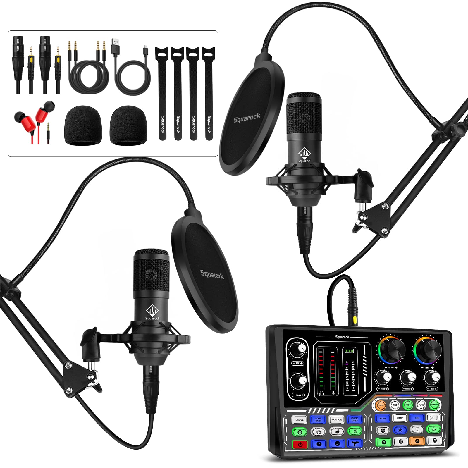 Podcast Equipment Bundle for 2 - Audio Interface Dj Equipment with Condenser Microphone for Podcast Recording Gaming YouTube