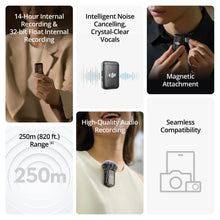 Cargar imagen en el visor de la galería, DJI Mic 2 (1 TX + 1 RX), Wireless Microphone with Intelligent Noise Cancelling, 32-bit Float Internal Recording, Optimized Sound, 250m (820 ft.) Range, Microphone for iPhone, Android, Camera, Vlogs
